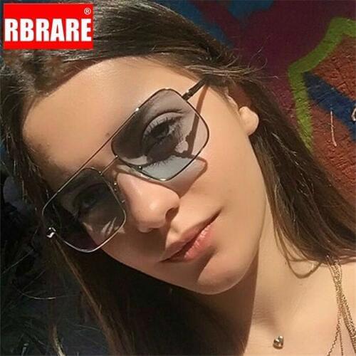 RBRARE 2021 Metal Square Large Frame Sunglasses Women Gradient Pink Sun Glasses For Feminino Retro UV400 Lentes De Sol Mujer