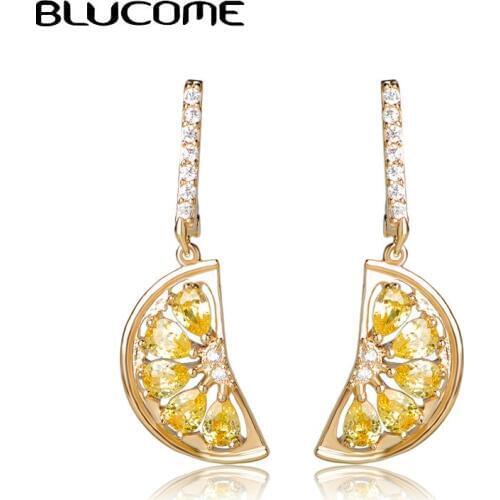 Blucome Exquisite Orange Lemon Cubic Zircon Earrings For Women Girls Gold Color Fruit Dangle Earring Ear Jewelry Christmas Gift