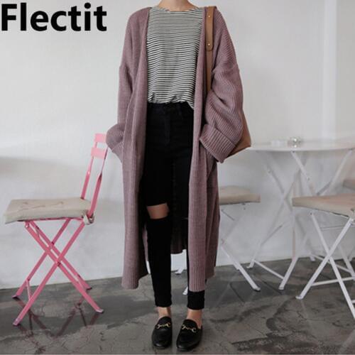 Flectit Women Long Cardigan With Pocket Soft Knit Cozy Open-Front Sweater Coat Spring & Fall Outfit
