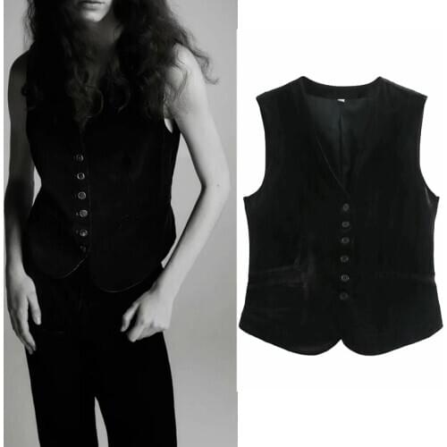 Za Womens Vest Fall Winter 2020 New Thin Loose Waistcoat Ladies Fashion Cardigan Outwear Velvet Sleeveless Vests Tops Chic
