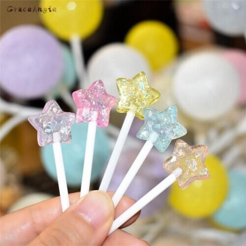 10pcs Resin Lollipop Star Cabochon For Earrings Jewelry DIY accessories Mix ornaments lollipop charms Transparent Star Shape