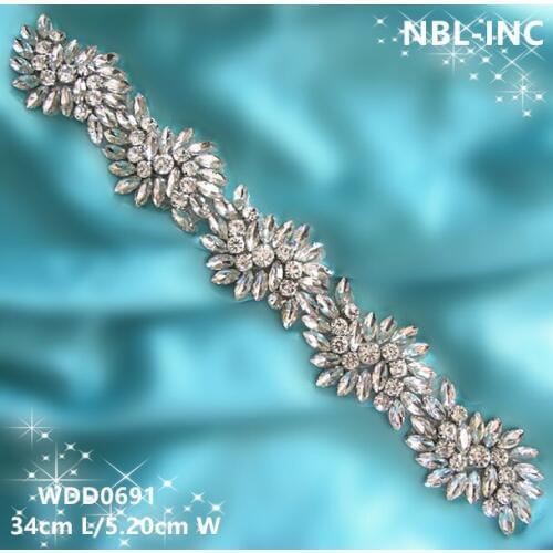 10 yards) Wholesale handmade beaded bridal crystal rhinestone appliques trim iron on for wedding dresses sash WDD0691