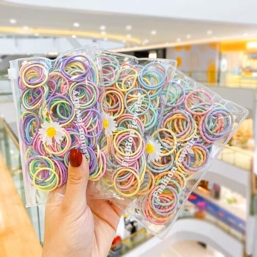 100 Pcs/Set Children Cute Colors Soft Scrunchies Rubber Bands Baby Girls Lovely Sweet Elastic Hair Bands Kids Hair Accessories
