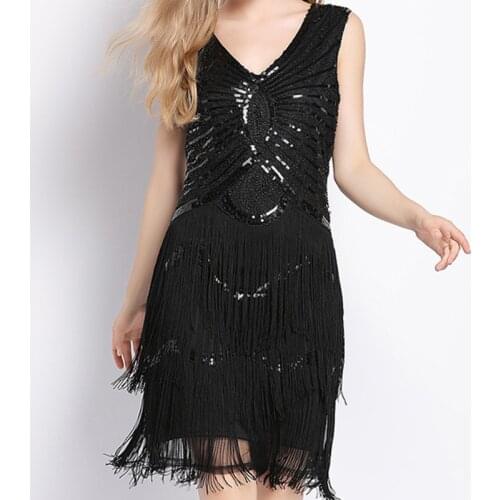 1920s Gatsby Retro Vintage Plus Size Sequins Beaded Long Fringe Art Deco Roaring Party 20s Flapper Dress for Women