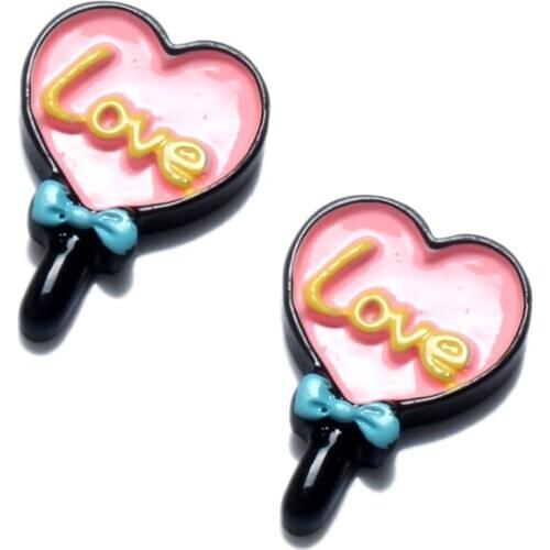 20Pcs Pink Resin Lollipop Decoration Crafts Beads Flatback Cabochon Scrapbooking DIY Embellishments Kawaii Diy Accessories