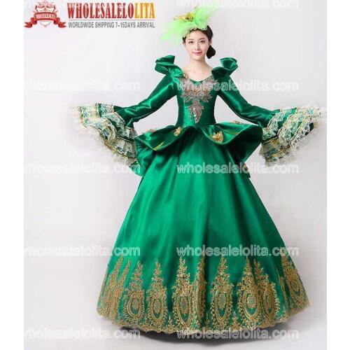 2017 Royal Green Embroidery Vampire Queen Masquerade Ball Gown Marie Antoinette Southern Belle Dress Theatrical Clothing