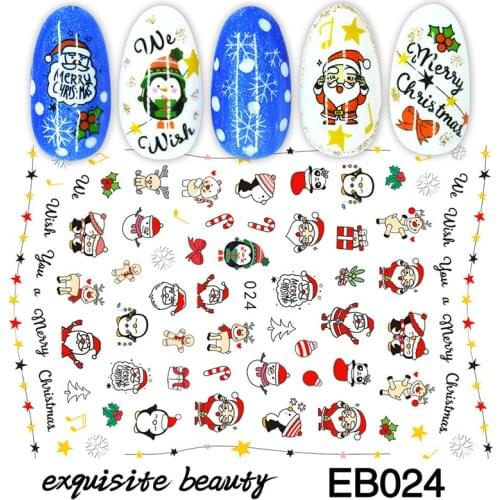 2020 3D Nail Sticker Set Xmas Christmas Winter Glitter Snowflower Slider Decals Decorations Adhesive Transfer Tips