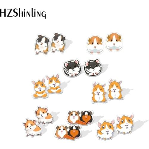 2021 Cartoon Guinea Pig Heat Acrylic Stud Earrings Resin Epoxy Fashion Jewelry