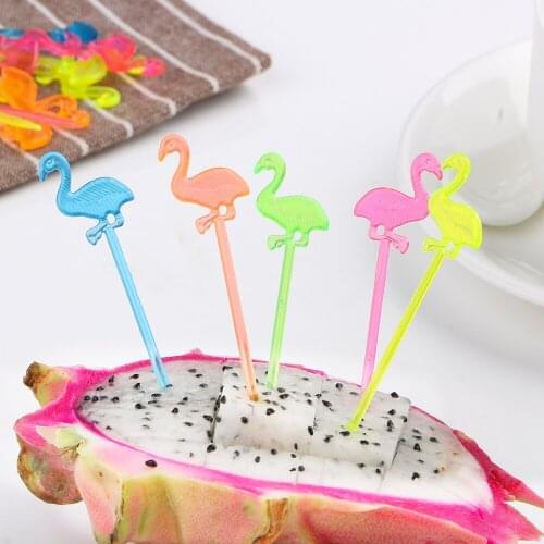 50Pcs/set Flamingo Picks Fruit Forks Tableware For Cake Dessert Party Supplies Cooking Tools Gadgets Kitchen Tools