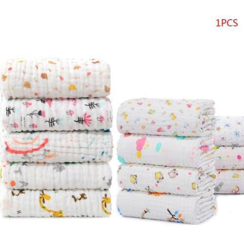 6 Layers of Newborn Baby Washcloths Kids Printed Bath Towel Muslin Cloth Bathrobe Wrap Blanket