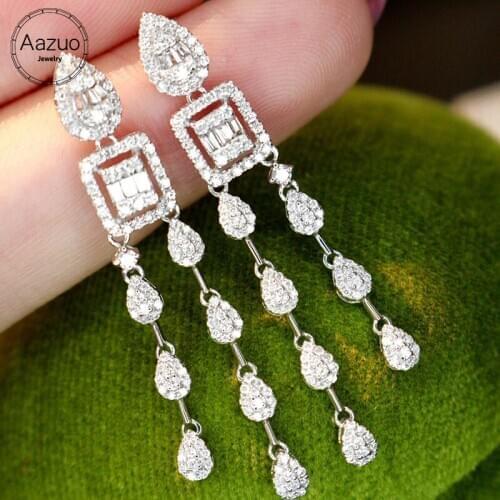 Aazuo 18K Pure White Gold Real Diamonds 0.7ct Fairy Stud Earring Luxury Party Senior Banquet Fine Jewelry Hot Sell