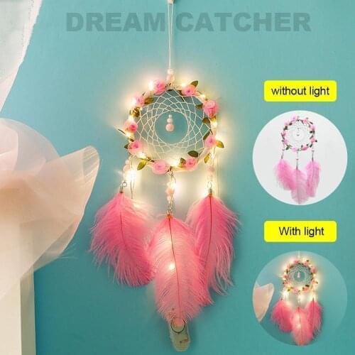 Blossom Handmade Dream Catcher Gifts with LED Light Dreamcatcher Pendant Creative Hollow Wind Chimes Wall Hanging Home Decor