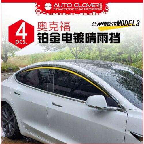 Chrome door visor side window deflector shade sun rain shield silver trips eaves for Tesla Model 3
