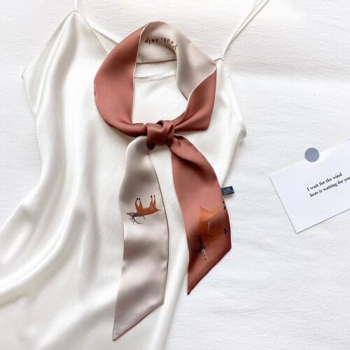 KOI LEAPING Animal pattern new Korean style thin and narrow strip silk scarf female fashion multifunctional tie bag headband