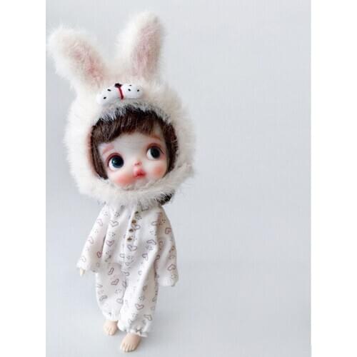 OB11 doll dress Size Fashion GSC climb and wear soft clay doll pajamas one-piece suit + Jasmine hat Rabbit hat 2 pieces set