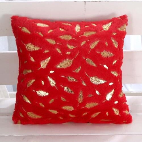 Bronzing Leaves Short Plush Cushion Cover Warm Sofa Bed Back Square Cushion Cover Home Decor Car Office Pillowcase
