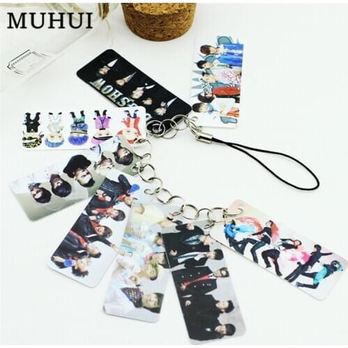 Kpop All Members of Bigbang Photo Pvc Card String Keychain 8 pcs Cards/string Women Bag Accessories Key Chain Jewelry Chaveiro