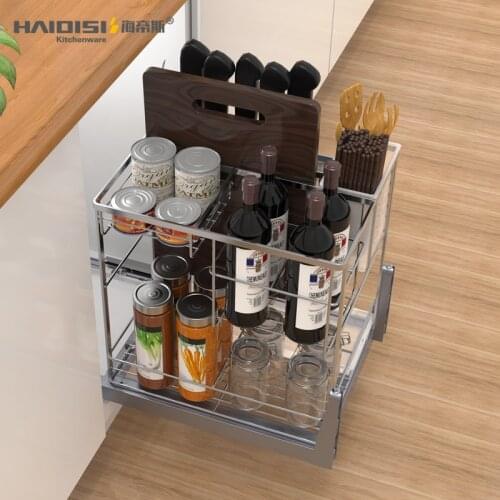 Kitchen pull basket stainless steel seasoning basket pull basket kitchen cabinet seasoning rack pull basket drawer type bowl