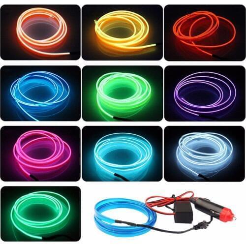 LDRIVE 2M Car Decorative Lamp Flexible DIY LED Strip Atmosphere Light for EL Wire Rope Tube Neon Cold Light Line Glow Party