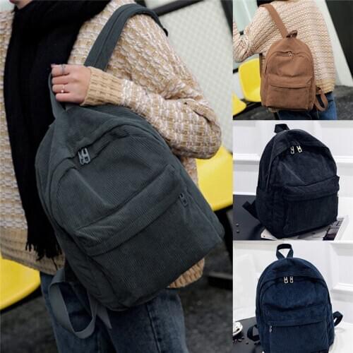2021 Fashion Womens Backpack Travel Corduroy Student Girls Casual Rucksack School Bag For Teens