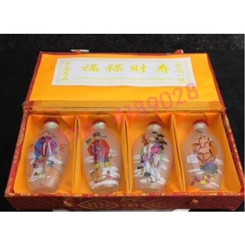 Fu/ Lu/ wealth/ longevity, interior painting snuff pot,1 suit 4piece