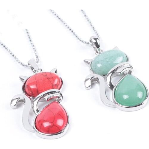 Natural Crystal Stone Fashionable Cute Cat Pendant Necklace Womens Jewellery Making DIY Sweater Chain Accessories