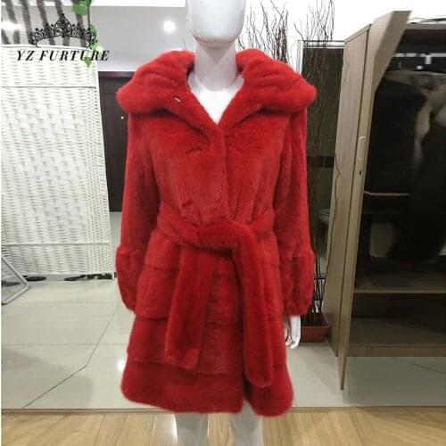 Luxury Womans Winter Warm Lapel Mink Fur Coat With Belt Girls 80 cm Long Brown Coat Fashionable And High Quality MKW-350