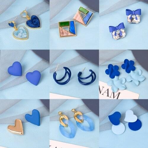 New Fashion Statement Drop Earrings For Women Korean Blue Color 2021 Geometric Heart Dangle Earring kolczyki Female Jewelry Gift