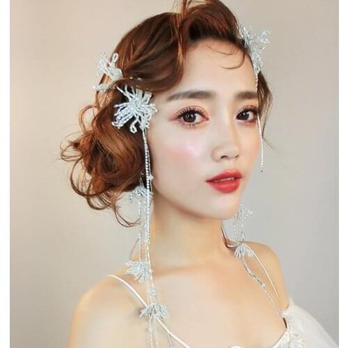 Bridal jewelry Korean princess lovely headdress flowing hairgrip long earrings hair chains wedding hair accessories