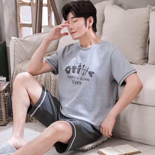 2021 New Fashion Cartoon Pajamas 2 Piece Set Mens Cotton Simple Shorts Short Sleeve Sleepwear Summer O-neck Simple Homewear