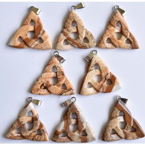 2020 fashion high quality natural picture stone hollow triangle charm pendants for jewelry making 8pcs/lot Wholesale free