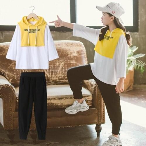 Hooded Pullover Spring Summer Childrens Clothes Set Baby Girls Sweatshirts + Pants 2pcs/Set Kids Costume Teenage Girl Clothing