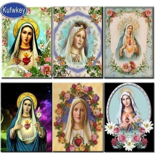 Diy Diamond painting full drill square mosaic"Virgin Mary lily"paint with diamonds round christ Religion Icons Rhinestone art