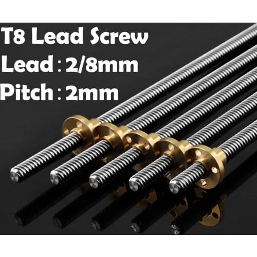 3D Printers Parts T8 Lead Screw 100mm 150mm 250mm 300mm 330mm 350mm lead screw 8mm Trapezoidal Screws Copper Nuts Leadscrew Part