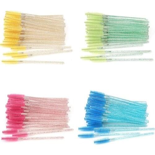 50 Pcs/Pack Good Quality Disposable Crystal Eyelash Makeup Brush Diamond Handle Mascara Wands Eyelash Extension Tool