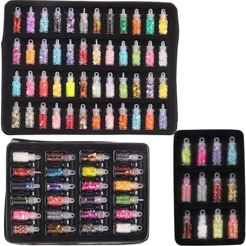 48 Bottles Nail Art Rhinestones Beads Sequins Glitter Tips Decoration Tool Gel Nail Stickers Mixed Design Pendant Decoration