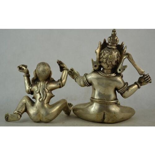 Decoration white Copper silver factory outlets Elaborate Chinese Old Decorated Handwork Tibetan Silver Make Love Buddha Statue