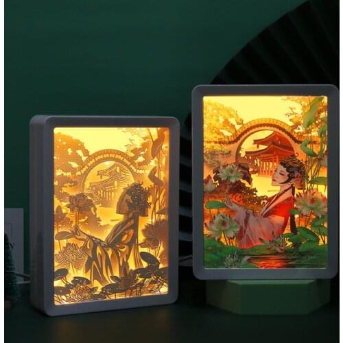 USB Beijing Opera 3D Paper Carving LED Desk Lamp Night light Frame Shadow For Home Office Wedding Decorate Birthday Favor Gift