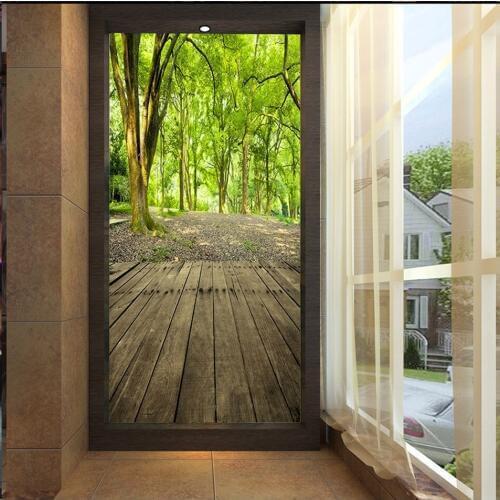 DIY Mural Road in Forest Porch Corridor Glitter Marble Vinyl Vintage Wallpaper for Walls papel de parede 3D Flooring Wallpaper