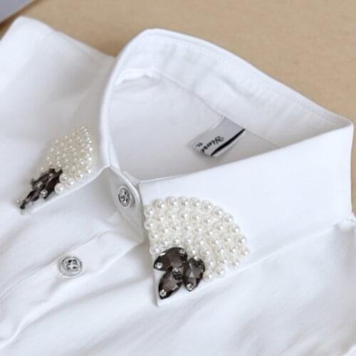 Beading Womens Fake Collar Shirt 2020 New Ladies Pearl False Shirt Collar White Detachable Collars For Women Nep Kraagie Blouse