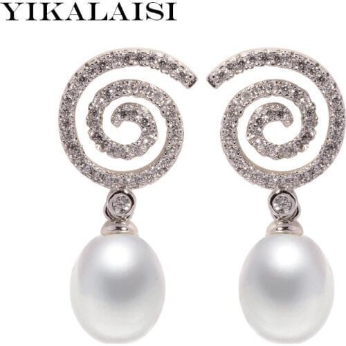 YIKALAISI 925 Sterling Silver Jewelry for office women Natural Pearl jewelry For Women 8-9mm pearl earrings