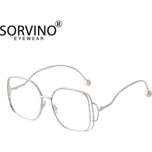 Pearl Square Sunglasses 2021Designer Brand Luxury Women Hollow Thin Vintage Glasses Anti-Blue Light Flat Mirror Optical Glasses