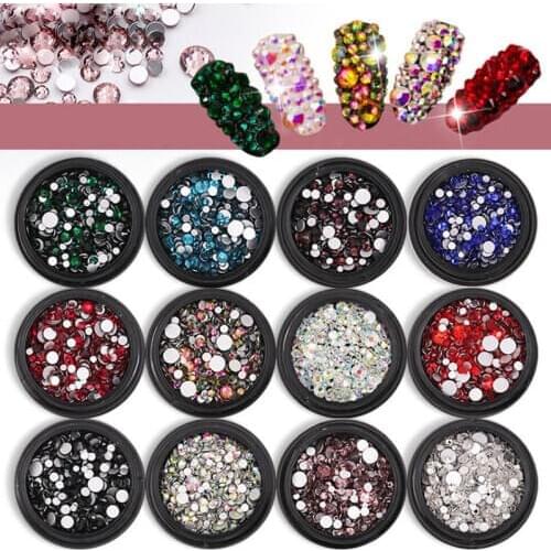 1 box DIY 3D Acrylic Crystal Rhinestones AB Tip Beauty Nail Art Decorations Manicure Micro Different color Oval Round Heart