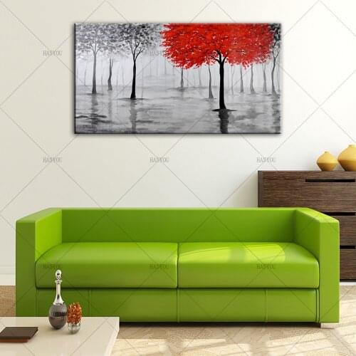 100% Handpainted Color Red Tree Knife Modern Oil Painting On Canvas Wall Decor Wall Art Wall Pictures For Living Room Home Decor