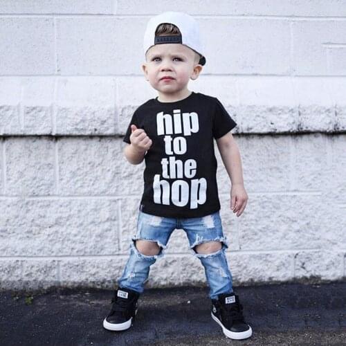 2018 Children Summer sets baby clothes boys 2pcs set Letter suit denim t-shirts + jeans Pant Baby Casual Outfits