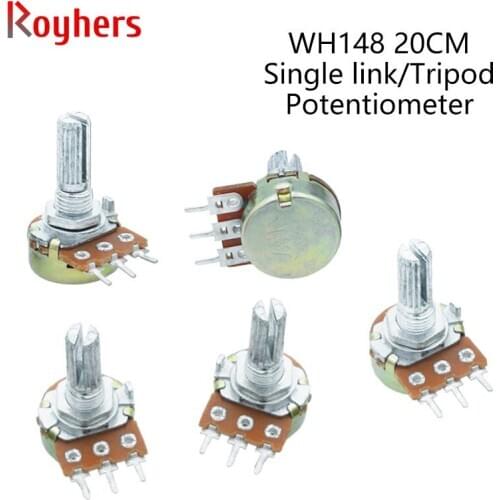 2Pcs WH148 1K 2K 5K 10K 20K 50K 100K 250K 500K 1M 3Pin 20mm Shaft Amplifier Dual Stereo Potentiometer B1K B5K B10K B20K B50K B1M