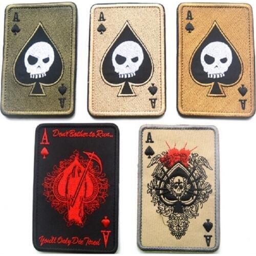 3D High Quality 100% Embroidery Death Card Rectangular Patch Poker Patches Armband Spade A Poker Patches Armband Badges