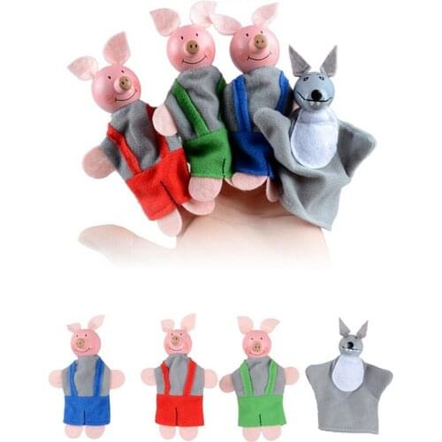 4 PCS Toddler Educational Learning Three Little Pigs And Wolf Finger Hand Puppet Funny Gadgets Interesting Toy For Children Kids