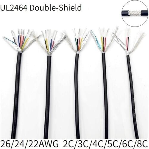5M Shielded Wire Cable 26AWG 24AWG 22AWG Channel Audio Line 2 3 4 5 6 8 Cores Copper Signal Control Cable Sheathed Wire UL2464