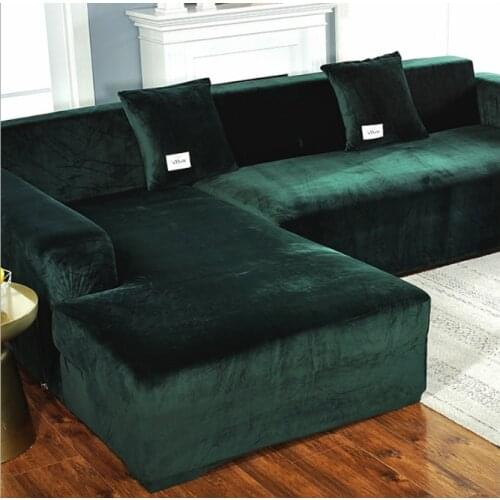Velvet Sofa Cover Solid Color L Shaped Couch Cover for Living Room Home Dec Elastic Universal Plush Slipcover 1/2/3/4 Seaters